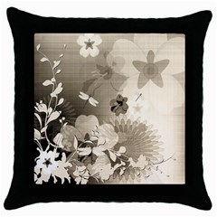 Vintage, Wonderful Flowers With Dragonflies Throw Pillow Cases (black)