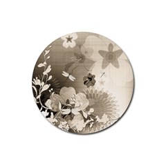 Vintage, Wonderful Flowers With Dragonflies Rubber Coaster (round)  by FantasyWorld7