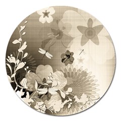 Vintage, Wonderful Flowers With Dragonflies Magnet 5  (round) by FantasyWorld7