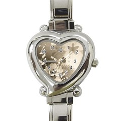 Vintage, Wonderful Flowers With Dragonflies Heart Italian Charm Watch