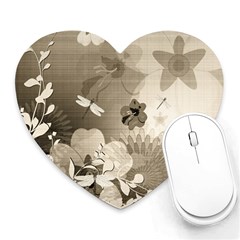 Vintage, Wonderful Flowers With Dragonflies Heart Mousepads by FantasyWorld7