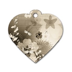 Vintage, Wonderful Flowers With Dragonflies Dog Tag Heart (two Sides)