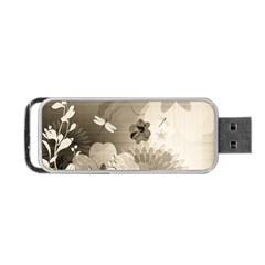 Vintage, Wonderful Flowers With Dragonflies Portable Usb Flash (one Side) by FantasyWorld7