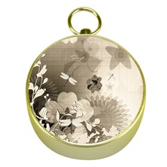 Vintage, Wonderful Flowers With Dragonflies Gold Compasses