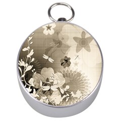 Vintage, Wonderful Flowers With Dragonflies Silver Compasses