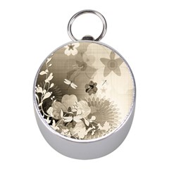 Vintage, Wonderful Flowers With Dragonflies Mini Silver Compasses