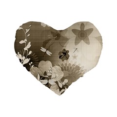 Vintage, Wonderful Flowers With Dragonflies Standard 16  Premium Flano Heart Shape Cushions by FantasyWorld7