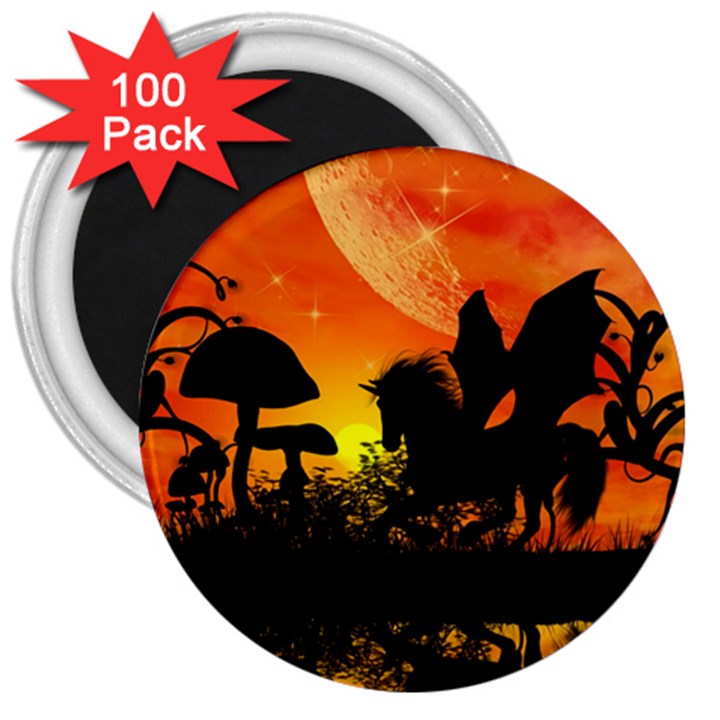 Beautiful Unicorn Silhouette In The Sunset 3  Magnets (100 pack)