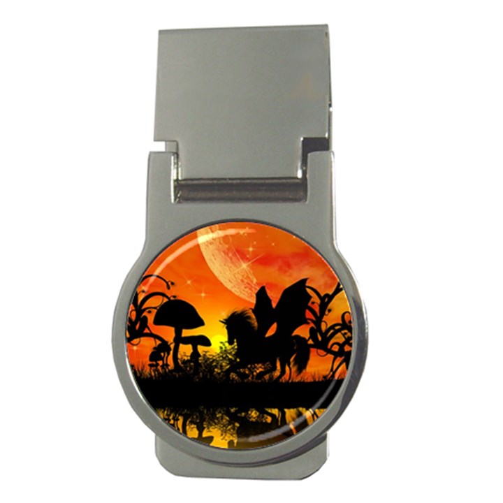 Beautiful Unicorn Silhouette In The Sunset Money Clips (Round) 