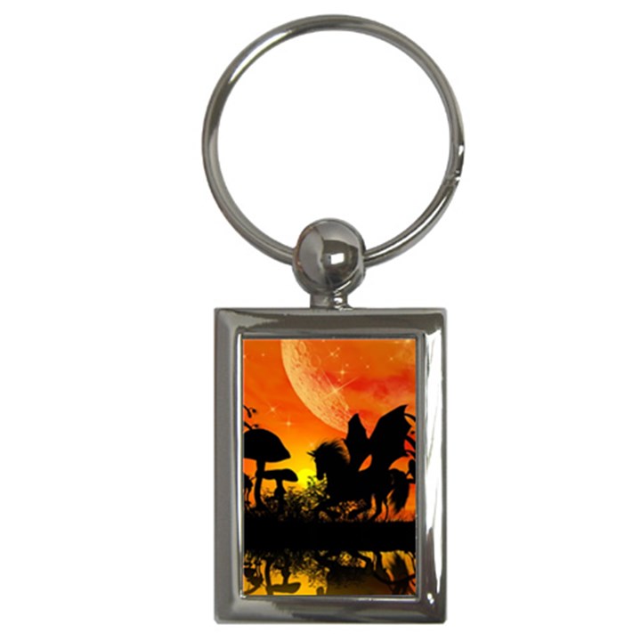 Beautiful Unicorn Silhouette In The Sunset Key Chains (Rectangle) 