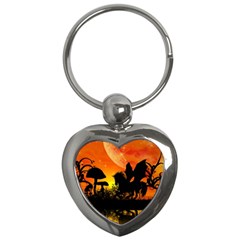 Beautiful Unicorn Silhouette In The Sunset Key Chains (Heart) 