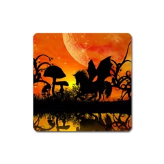 Beautiful Unicorn Silhouette In The Sunset Square Magnet