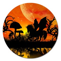 Beautiful Unicorn Silhouette In The Sunset Magnet 5  (Round)