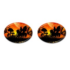 Beautiful Unicorn Silhouette In The Sunset Cufflinks (Oval)