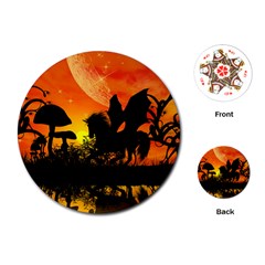 Beautiful Unicorn Silhouette In The Sunset Playing Cards (Round) 