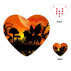 Beautiful Unicorn Silhouette In The Sunset Playing Cards (Heart) 