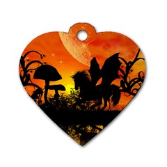 Beautiful Unicorn Silhouette In The Sunset Dog Tag Heart (One Side)