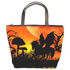 Beautiful Unicorn Silhouette In The Sunset Bucket Bags