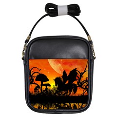 Beautiful Unicorn Silhouette In The Sunset Girls Sling Bags by FantasyWorld7