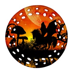 Beautiful Unicorn Silhouette In The Sunset Round Filigree Ornament (2Side)