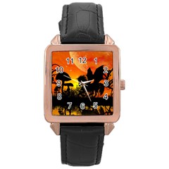 Beautiful Unicorn Silhouette In The Sunset Rose Gold Watches