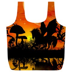 Beautiful Unicorn Silhouette In The Sunset Full Print Recycle Bags (L) 