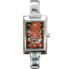 Microphone With Piano And Floral Elements Rectangle Italian Charm Watches by FantasyWorld7