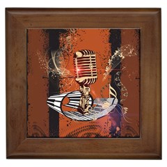 Microphone With Piano And Floral Elements Framed Tiles