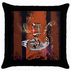 Microphone With Piano And Floral Elements Throw Pillow Cases (black)