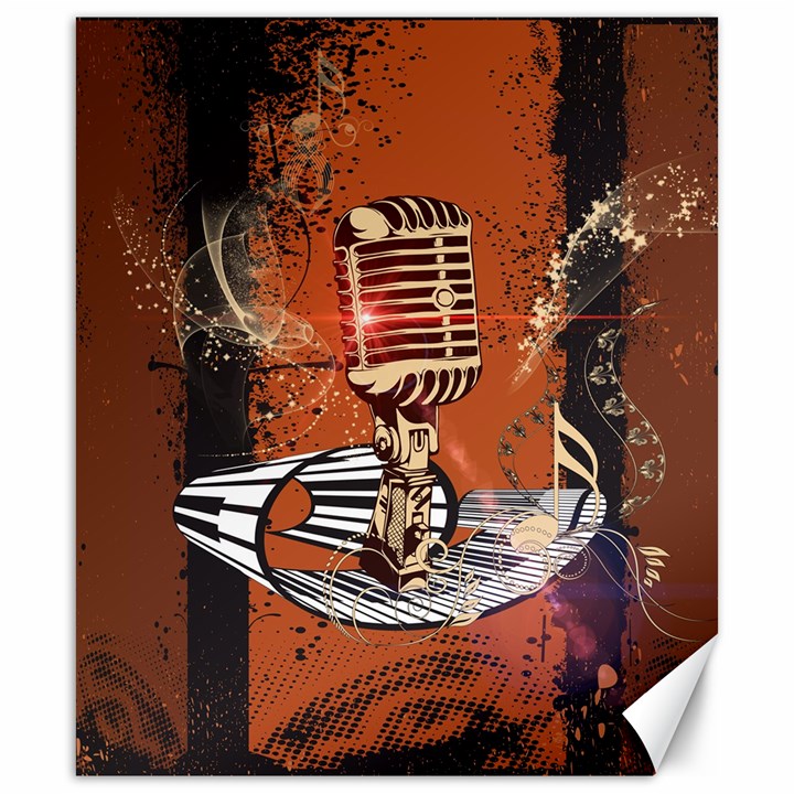 Microphone With Piano And Floral Elements Canvas 20  x 24  