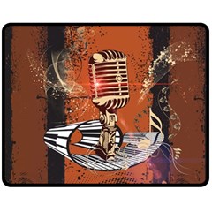 Microphone With Piano And Floral Elements Fleece Blanket (medium) 