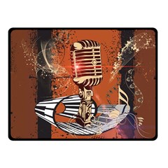 Microphone With Piano And Floral Elements Fleece Blanket (small)