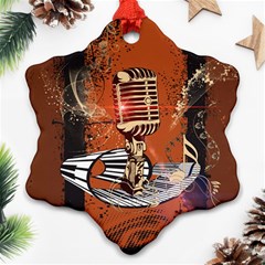 Microphone With Piano And Floral Elements Snowflake Ornament (2-side) by FantasyWorld7