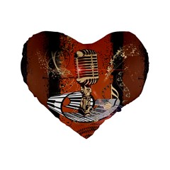 Microphone With Piano And Floral Elements Standard 16  Premium Flano Heart Shape Cushions by FantasyWorld7