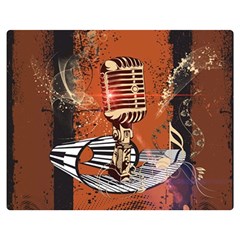 Microphone With Piano And Floral Elements Double Sided Flano Blanket (medium) 