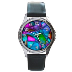 Imposant Abstract Teal Round Metal Watches by ImpressiveMoments