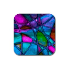 Imposant Abstract Teal Rubber Square Coaster (4 Pack) 