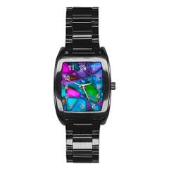 Imposant Abstract Teal Stainless Steel Barrel Watch