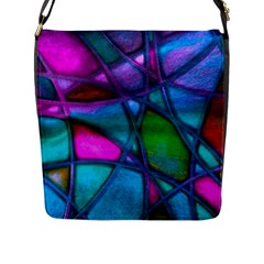 Imposant Abstract Teal Flap Messenger Bag (l) 