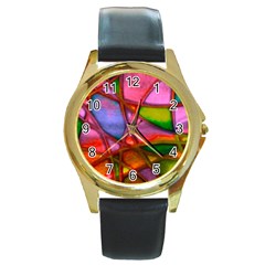 Imposant Abstract Red Round Gold Metal Watches