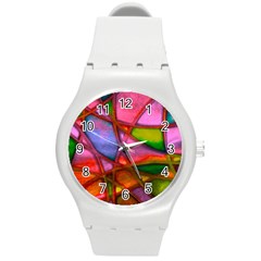 Imposant Abstract Red Round Plastic Sport Watch (m)