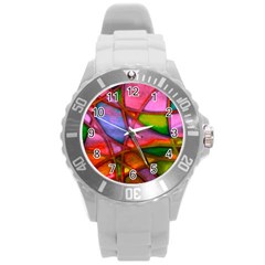 Imposant Abstract Red Round Plastic Sport Watch (l)