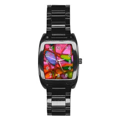 Imposant Abstract Red Stainless Steel Barrel Watch