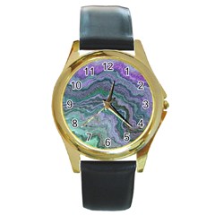 Keep Calm Teal Round Gold Metal Watches