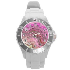 Keep Calm Pink Round Plastic Sport Watch (l) by ImpressiveMoments