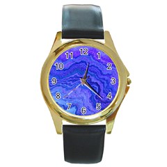 Keep Calm Blue Round Gold Metal Watches