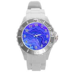 Keep Calm Blue Round Plastic Sport Watch (l)