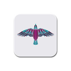 Stained Glass Bird Illustration  Rubber Square Coaster (4 Pack) 