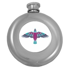 Stained Glass Bird Illustration  Round Hip Flask (5 Oz) by carocollins