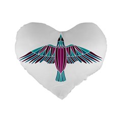 Stained Glass Bird Illustration  Standard 16  Premium Heart Shape Cushions